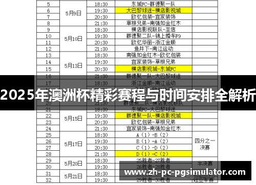 2025年澳洲杯精彩赛程与时间安排全解析